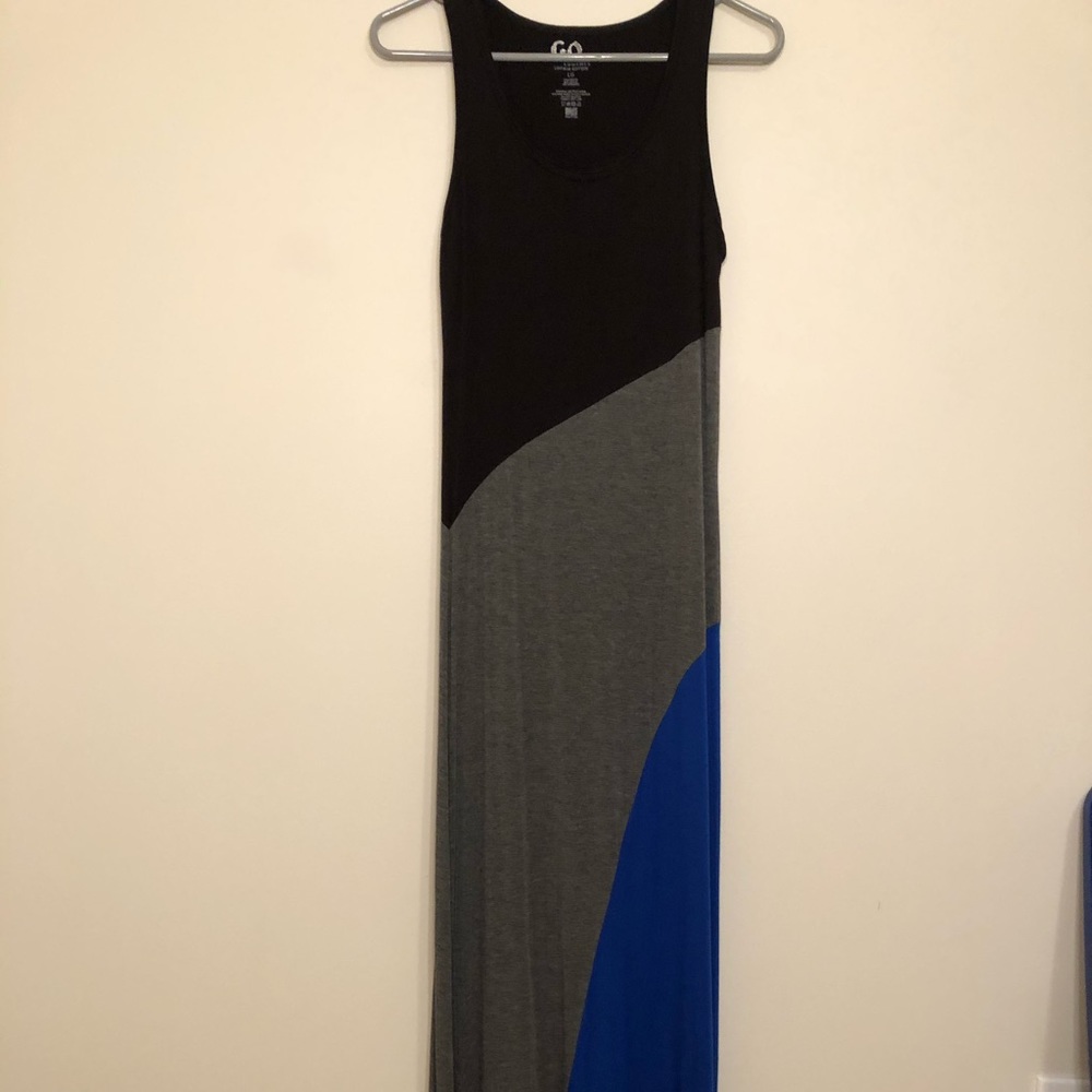 Blue, gray, & black knit maxi dress